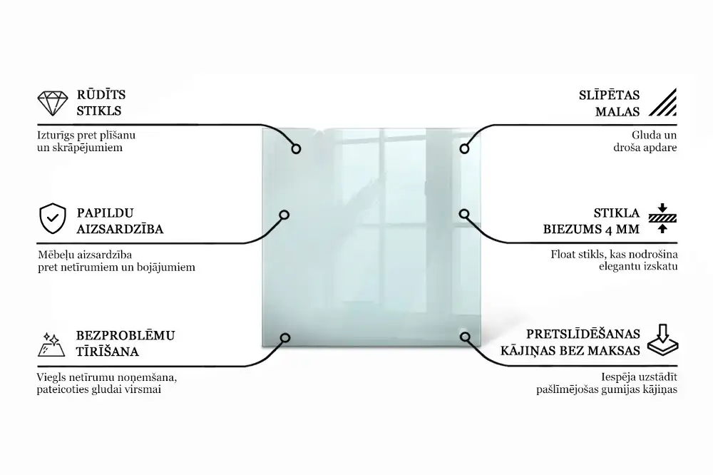 Átlátszó négyzet alakú üveglap asztalra