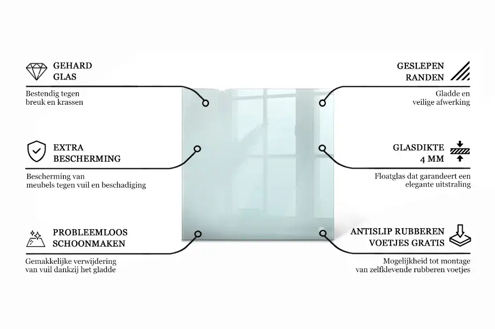 Átlátszó négyzet alakú üveglap asztalra
