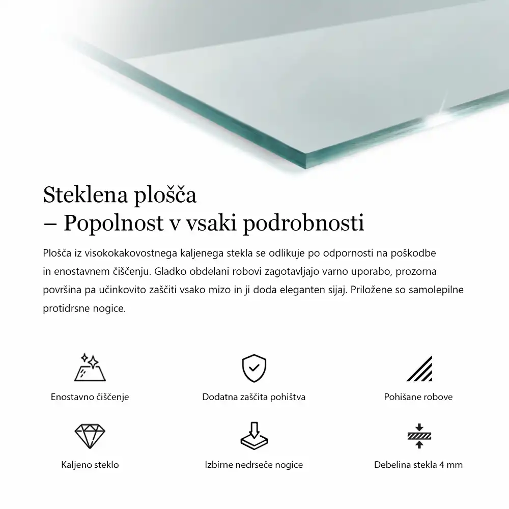 Átlátszó négyzet alakú üveglap asztalra