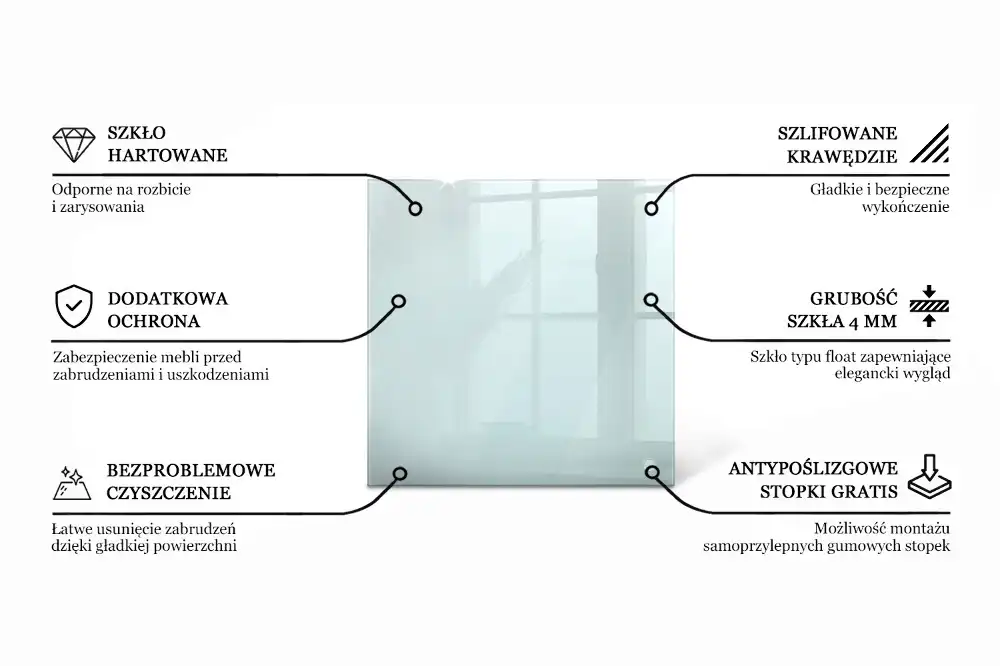 Átlátszó négyzet alakú üveglap asztalra