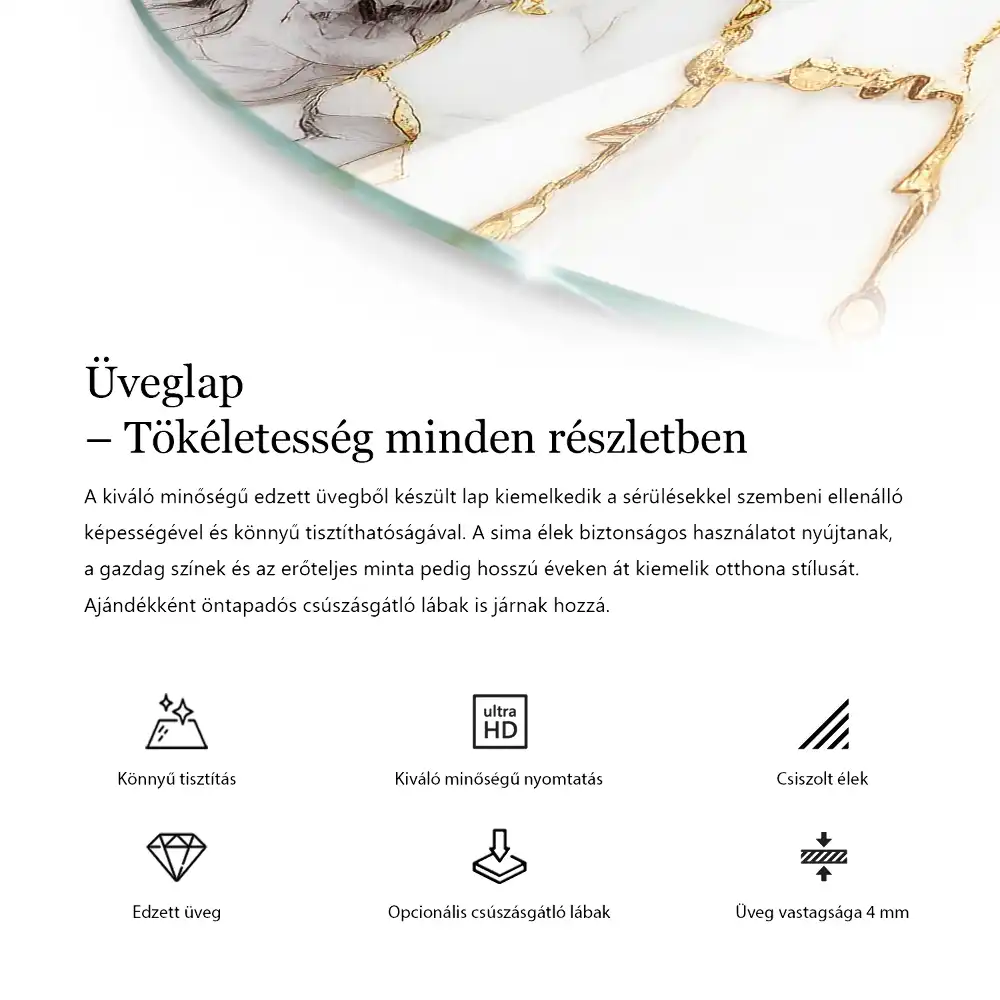 Kerek üveglap természetes fa és gyanta mintázattal