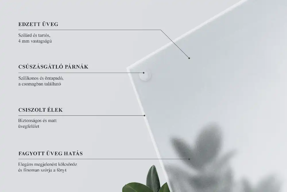 Félig átlátszó téglalap alakú edzett üveglap