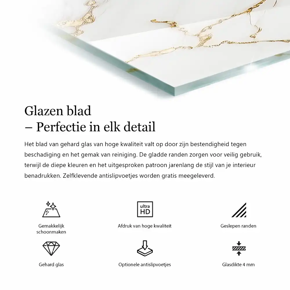Téglalap alakú mintás üveglap tiszta fehér kivitelben