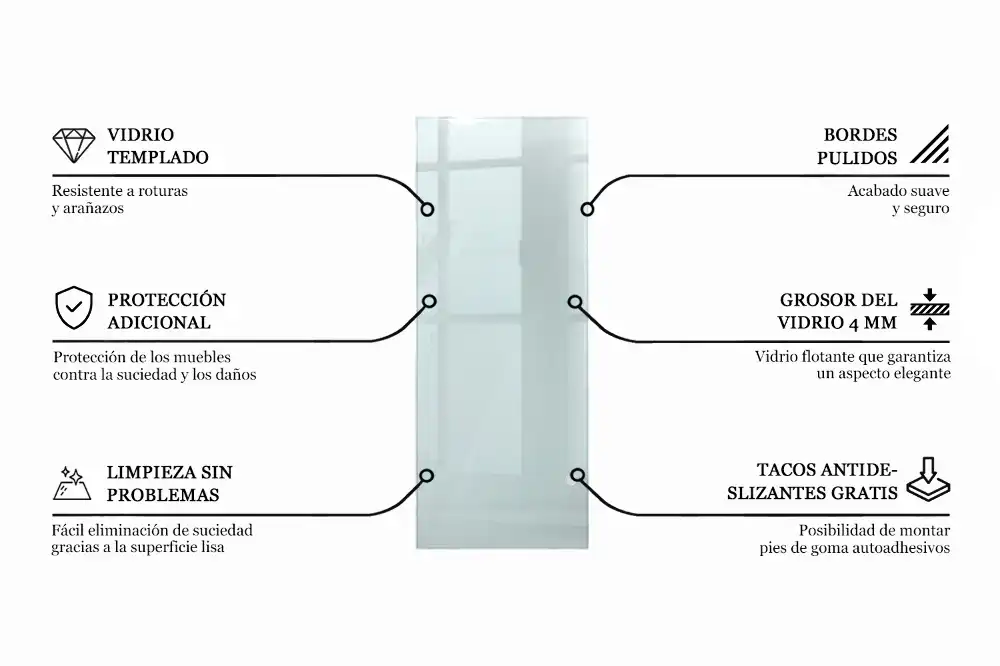 Átlátszó téglalap alakú asztallap