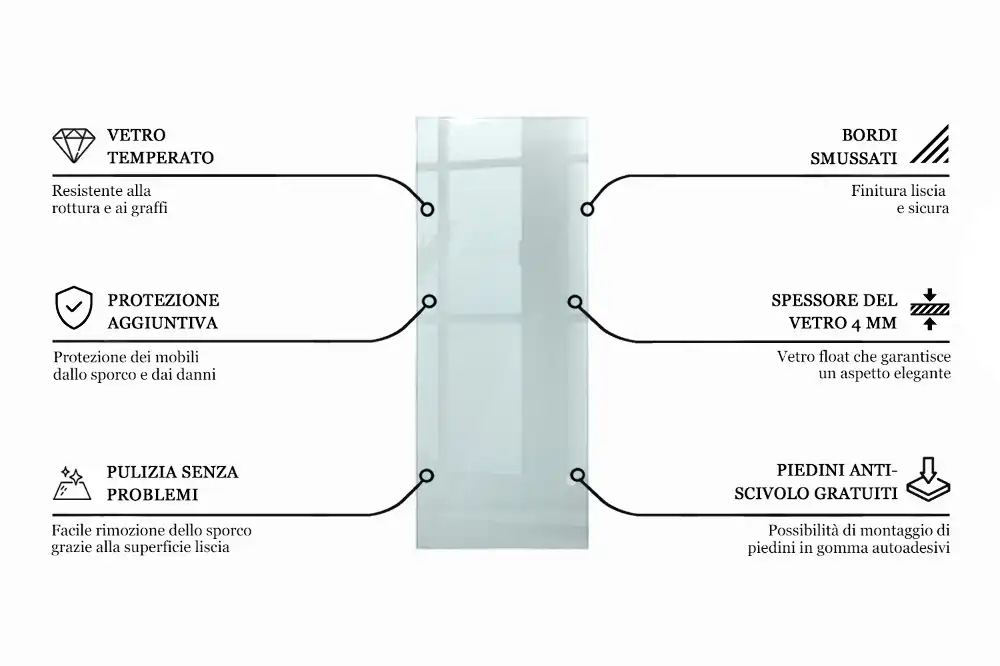 Átlátszó téglalap alakú asztallap