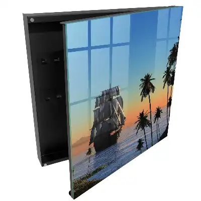 Kulcsszekrény vitorláshajós naplementés pálmafás mintával