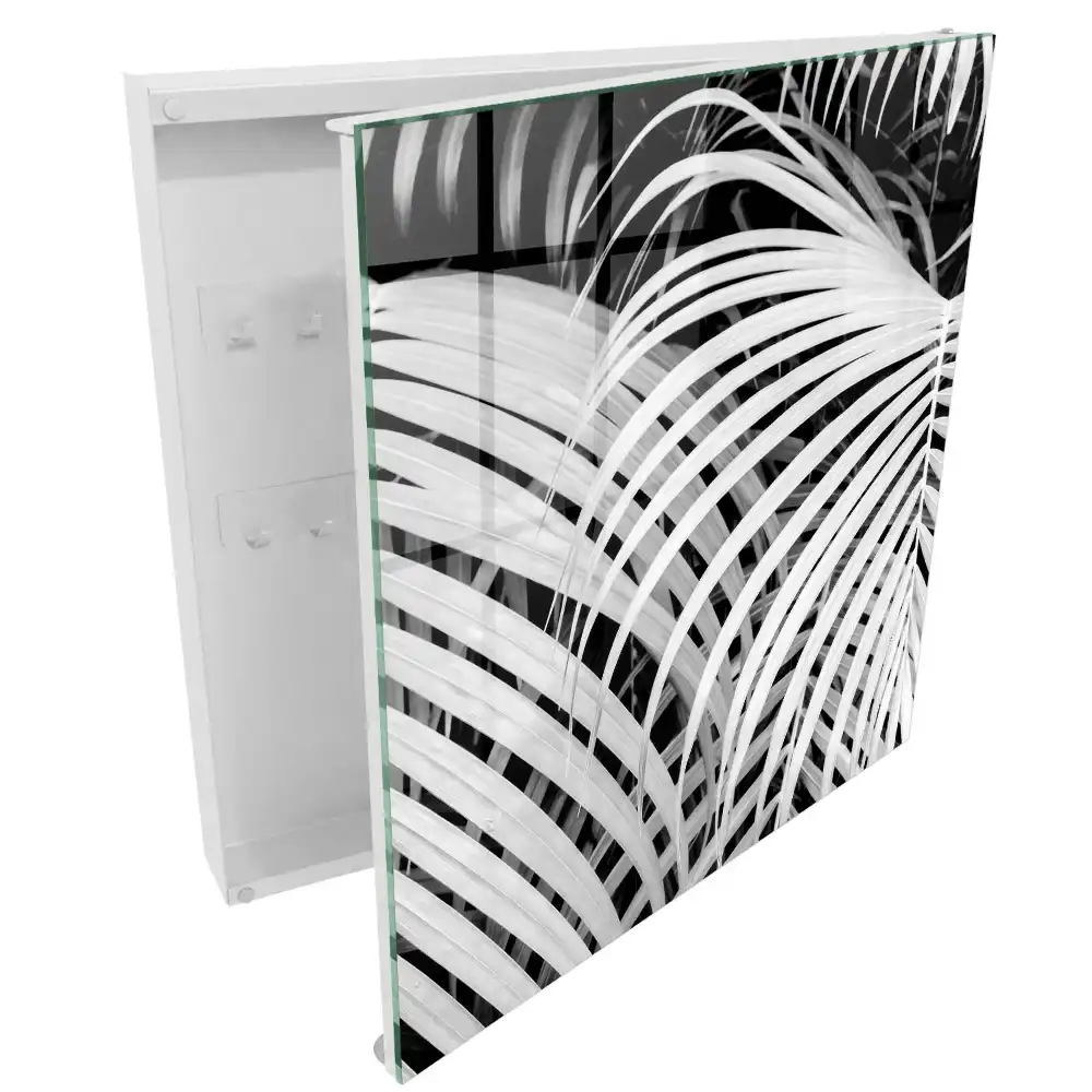 Kulcsszekrény hatásos levelek mintával fekete-fehér színben