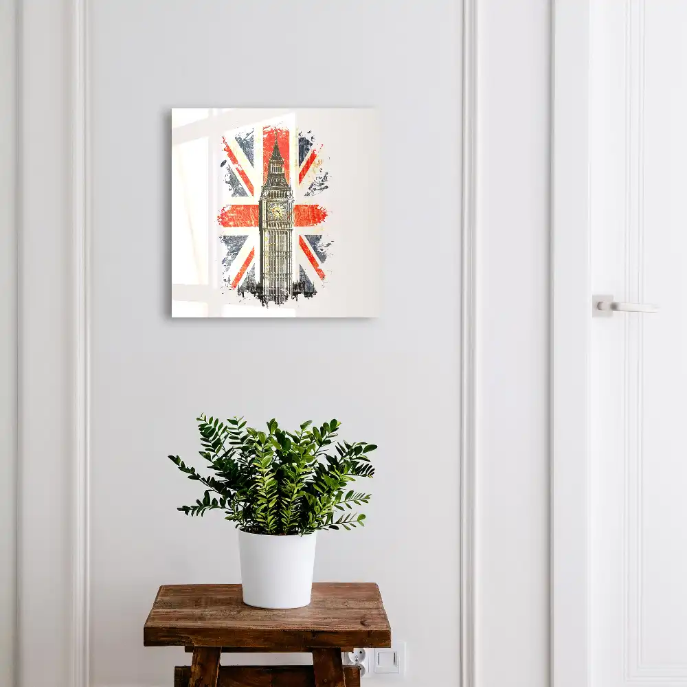 Kulcsszekrény óratorony mintával és brit zászlóval