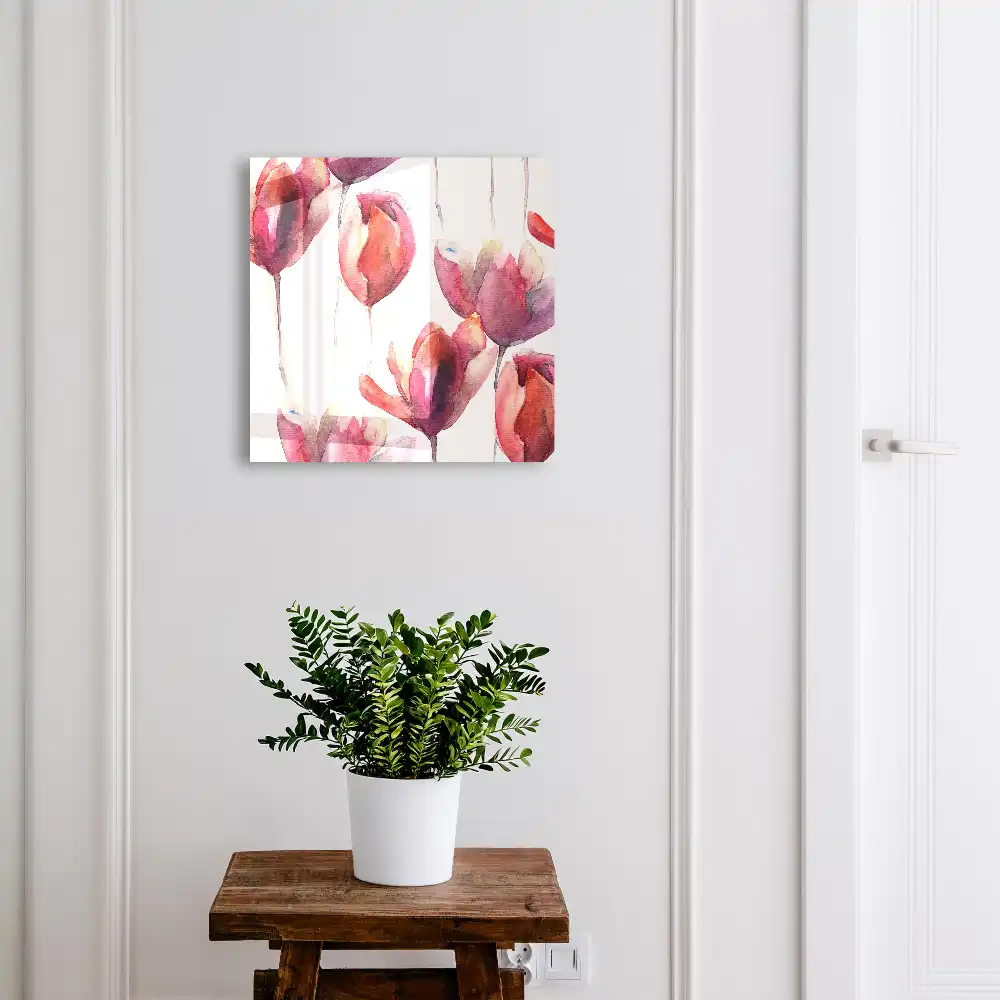 Akvarell tulipános kulcsszekrény vörös és rózsaszín árnyalatokban