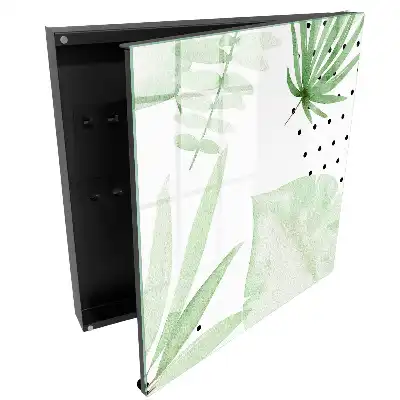 Kulcstartó szekrény zöld akvarell mintás levelekkel fehér alapon