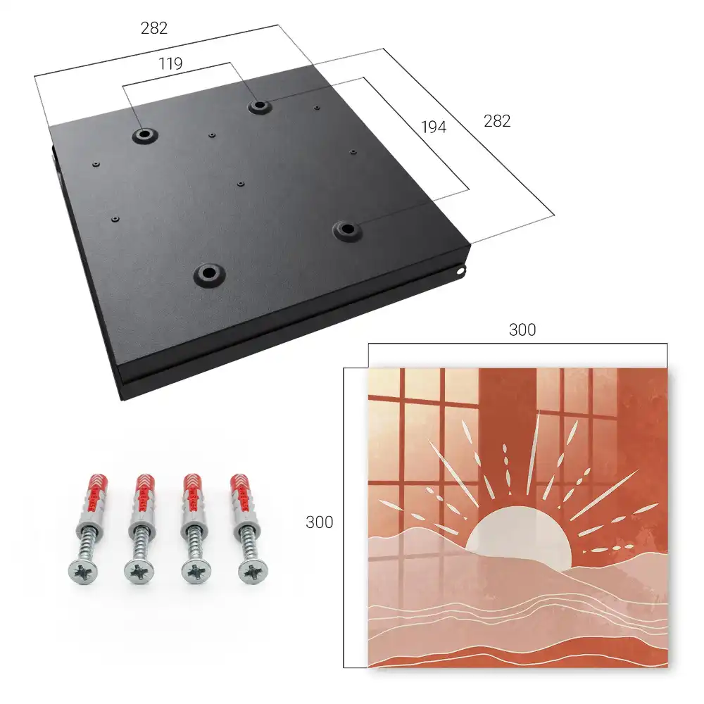 Minimalista grafikával díszített kulcsszekrény energia és harmónia mintával