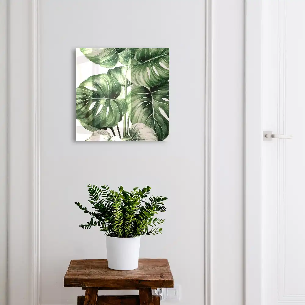 Monstera mintás kulcsszekrény zöld és fehér árnyalatokban