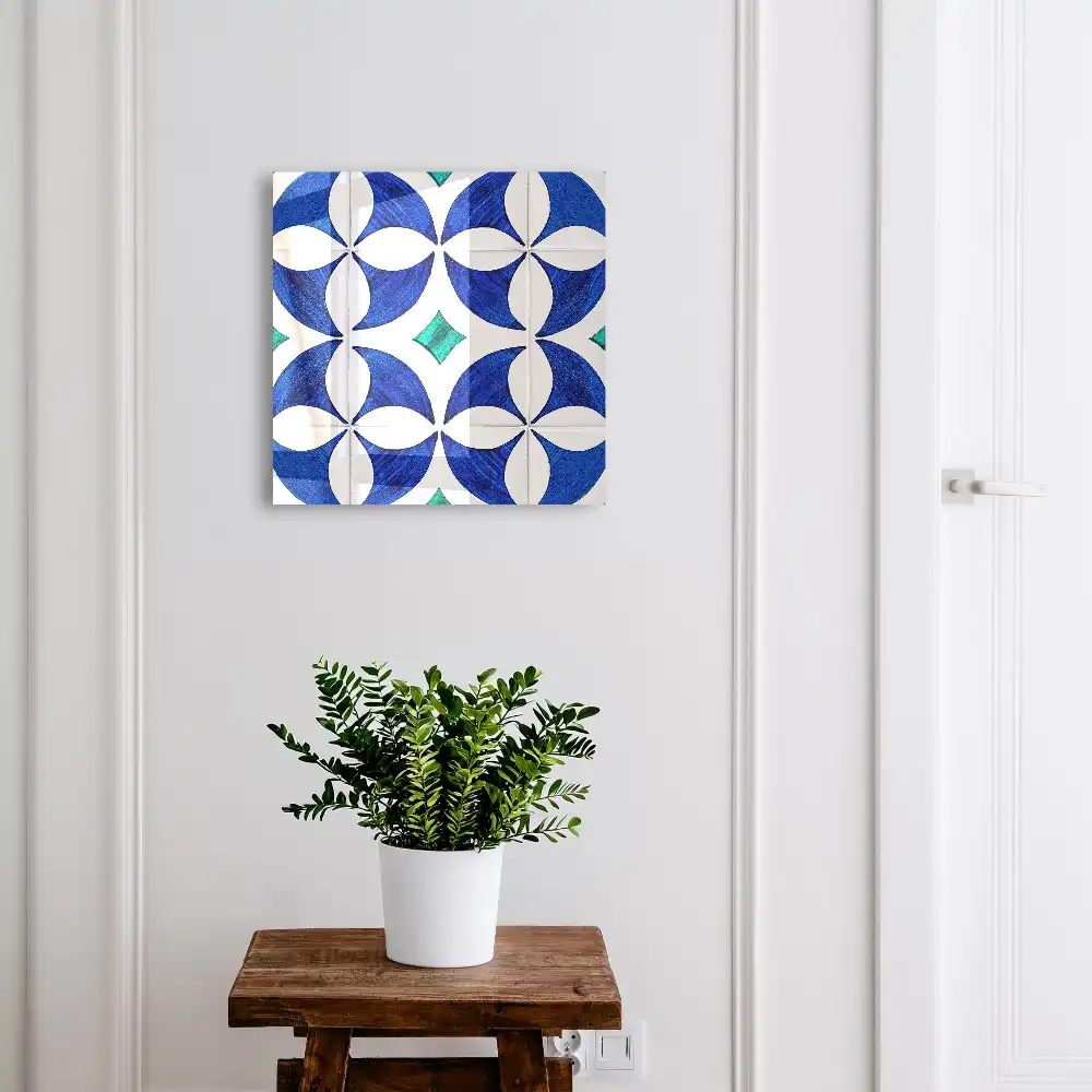 geometrikus mintás kékeszöld színben