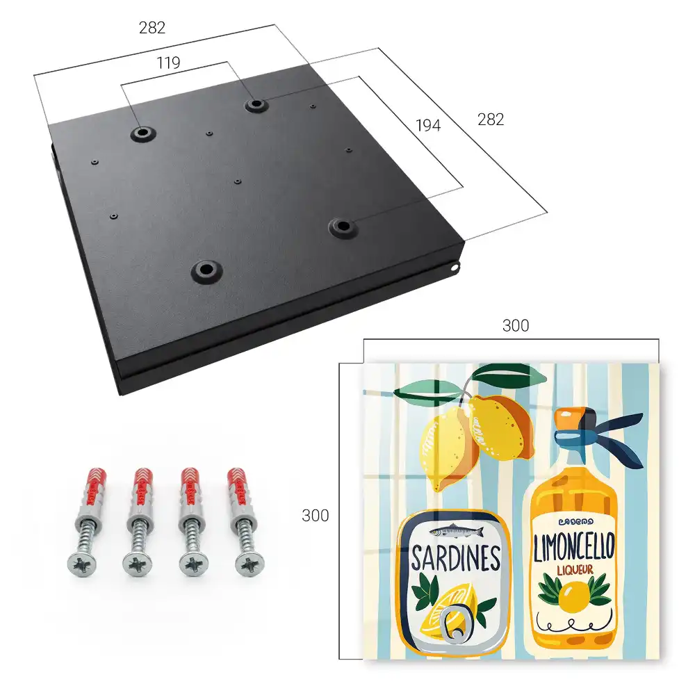 Fali kulcstartó szekrény limoncello üveggel, szardíniás és citromos grafikával