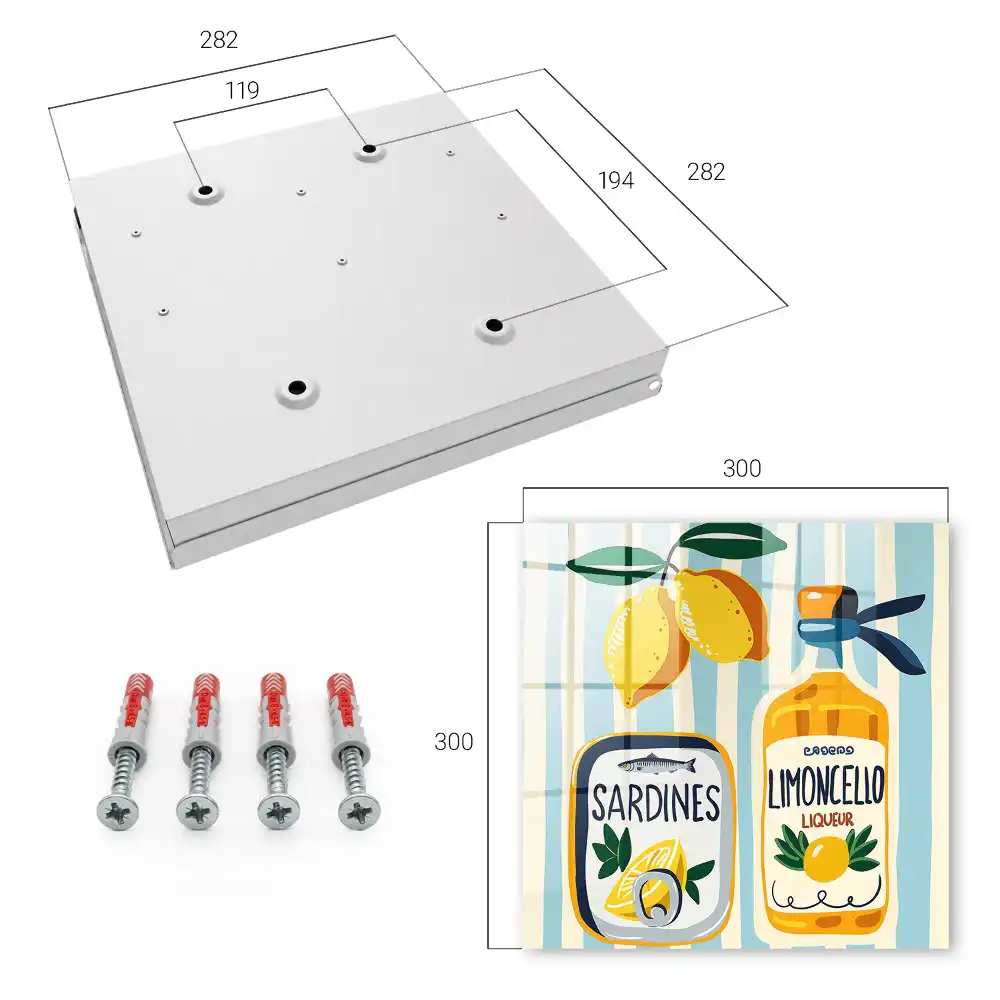 Fali kulcstartó szekrény limoncello üveggel, szardíniás és citromos grafikával