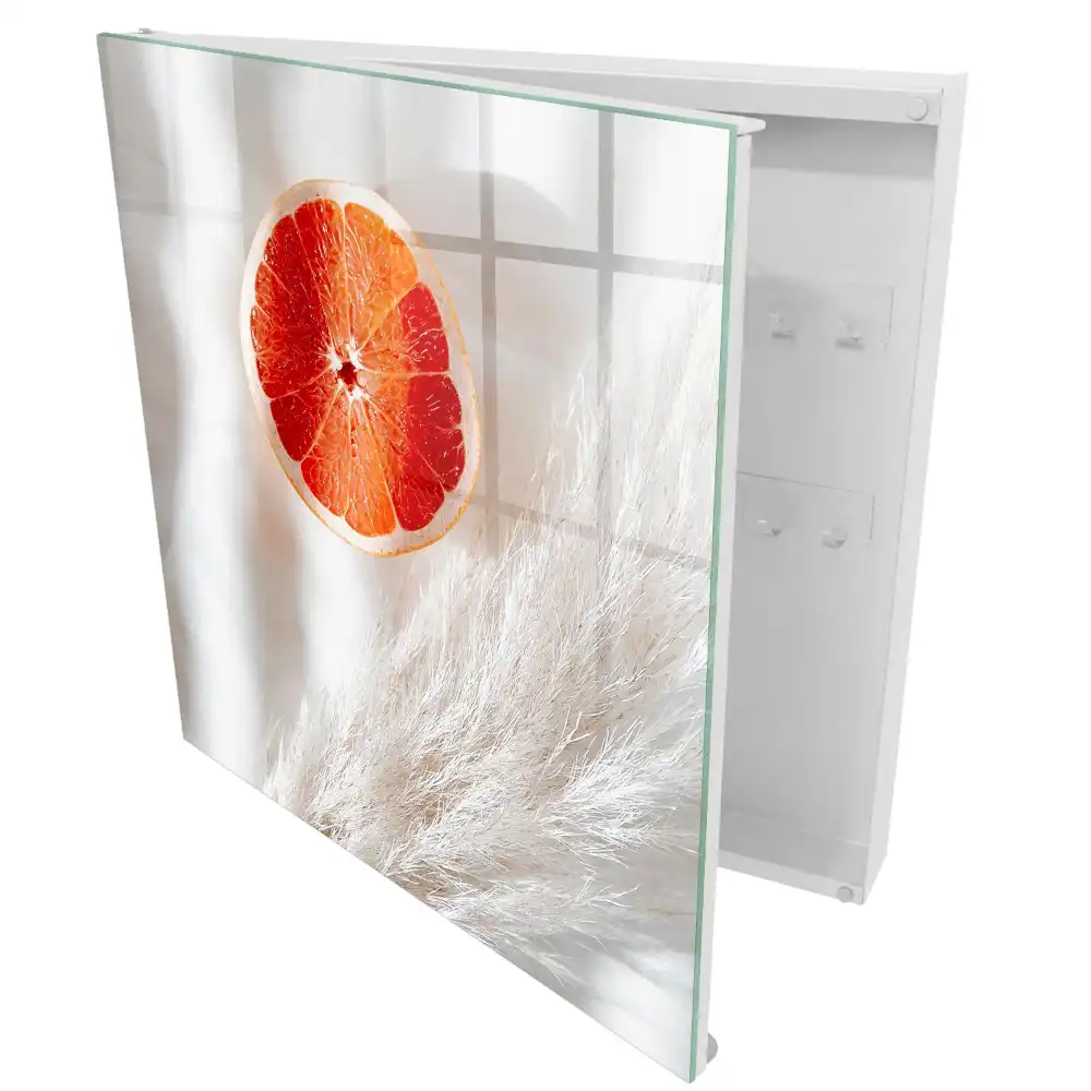 Fali kulcstartó szekrény grapefruit színben, krémszínű szerkezettel