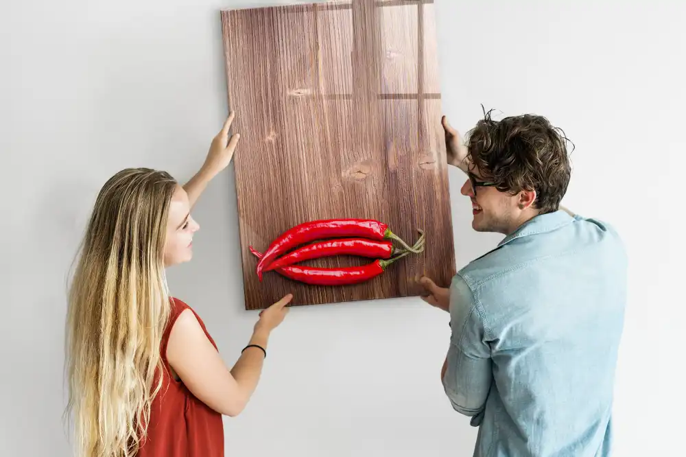 Vágódeszka formájú chili mintás írható mágnestábla