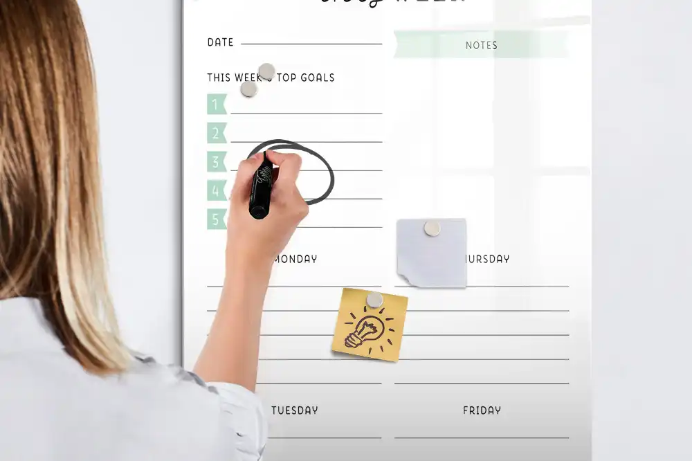 Mágneses heti tervező tábla filctollal