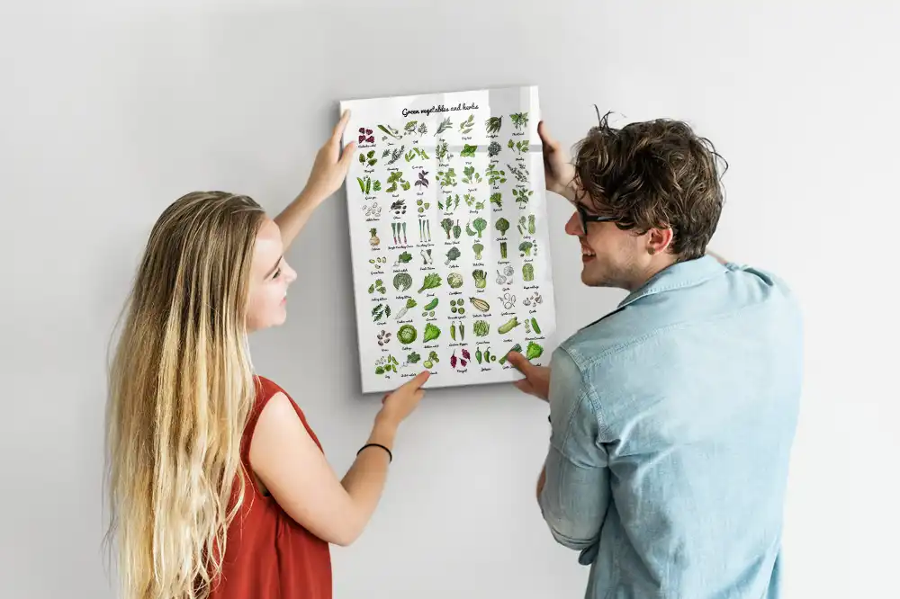 Mágneses tábla kerti zöldségek mintával és filctollal