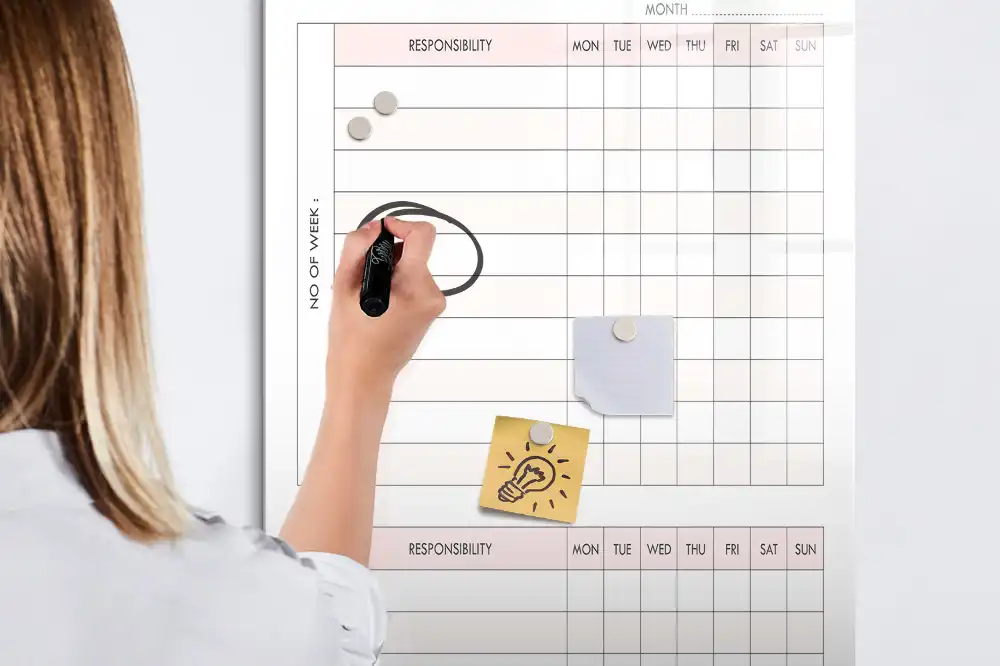 Mágneses feladatlista tábla filctollal