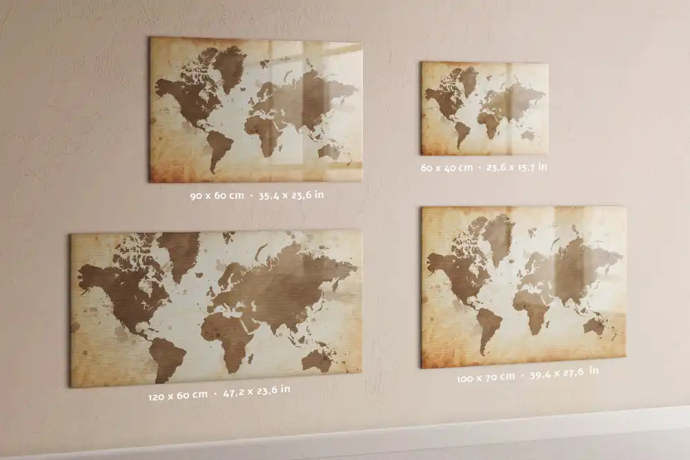 Mágneses törölhető világtérkép tábla illusztrációval
