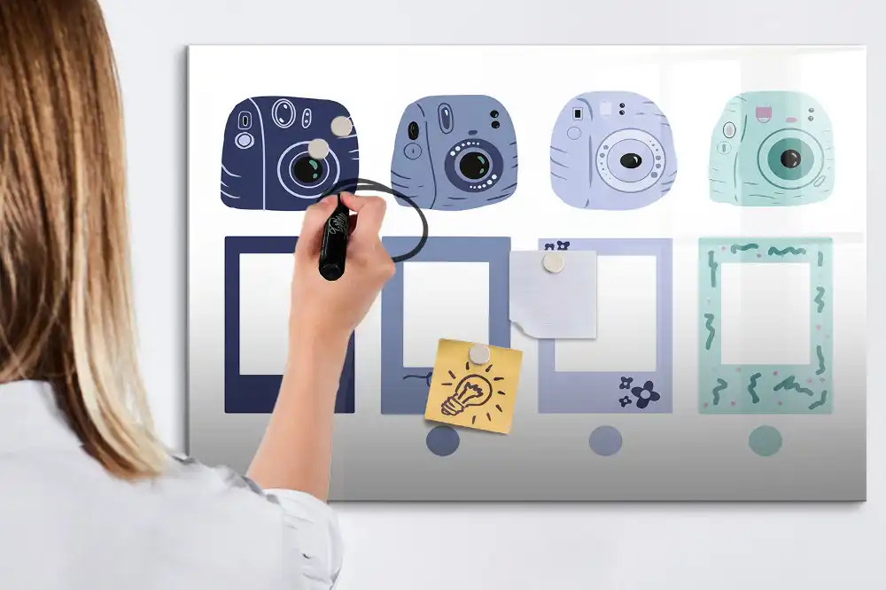Mágneses írható tábla polaroid stílusú keretekkel