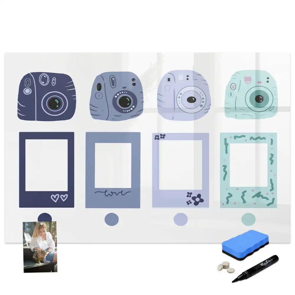 Mágneses írható tábla polaroid stílusú keretekkel