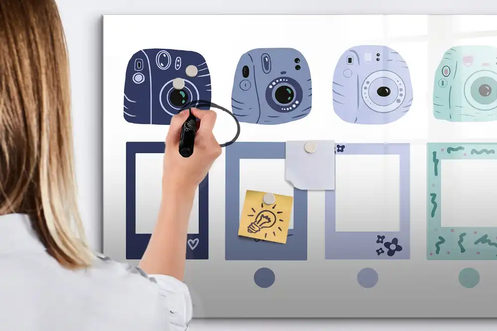 Mágneses írható tábla polaroid stílusú keretekkel