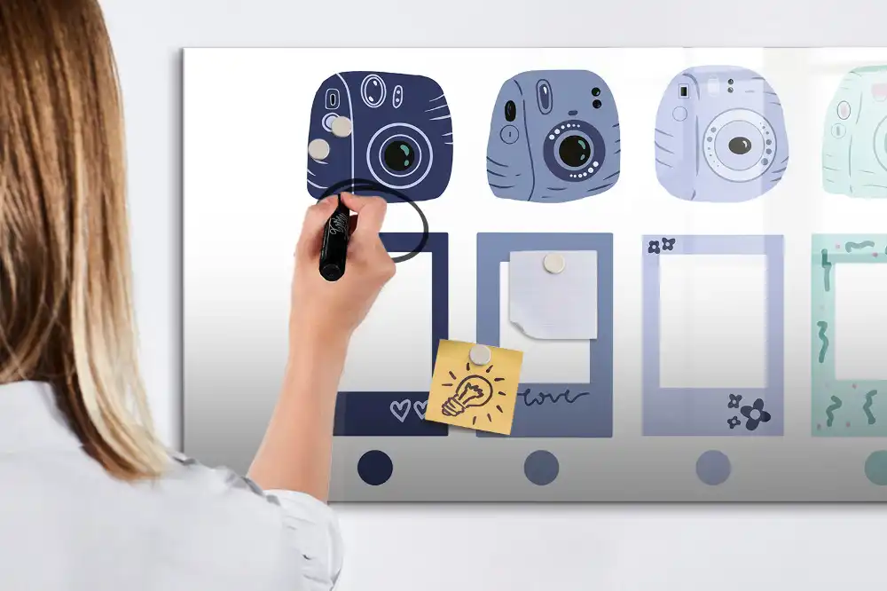 Mágneses írható tábla polaroid stílusú keretekkel