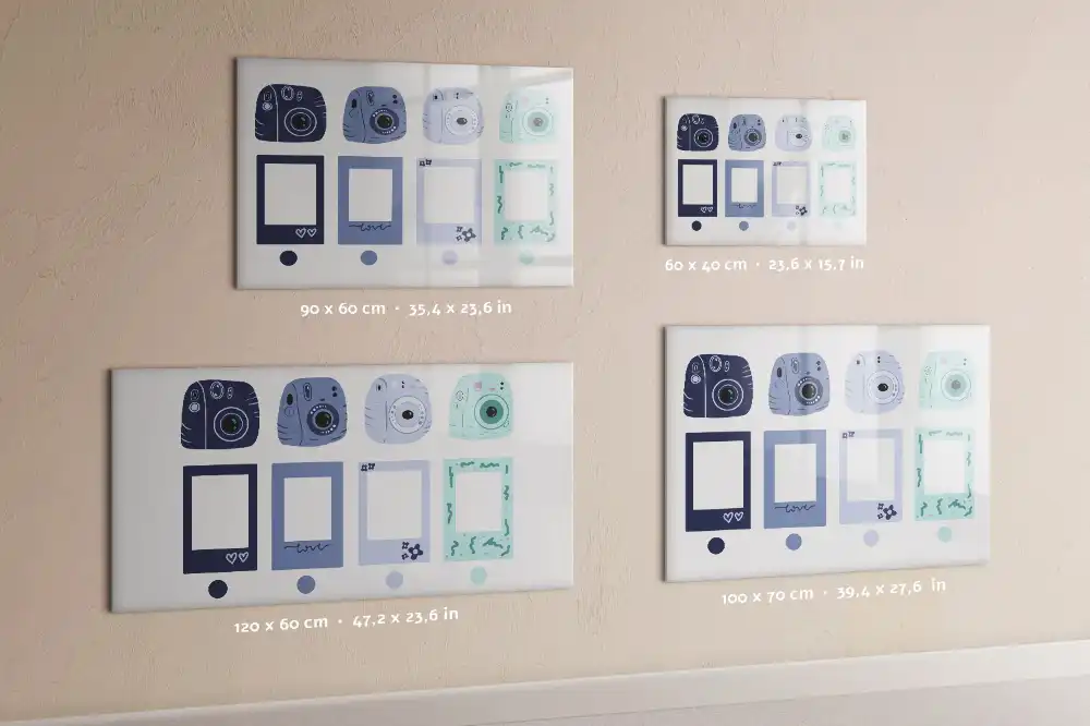 Mágneses írható tábla polaroid stílusú keretekkel