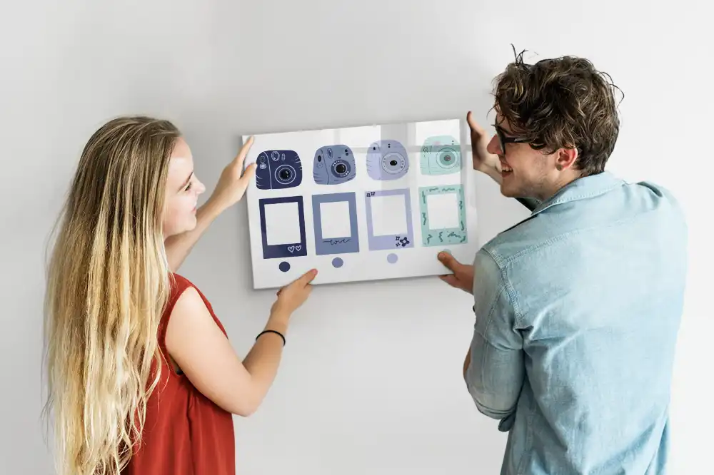 Mágneses írható tábla polaroid stílusú keretekkel