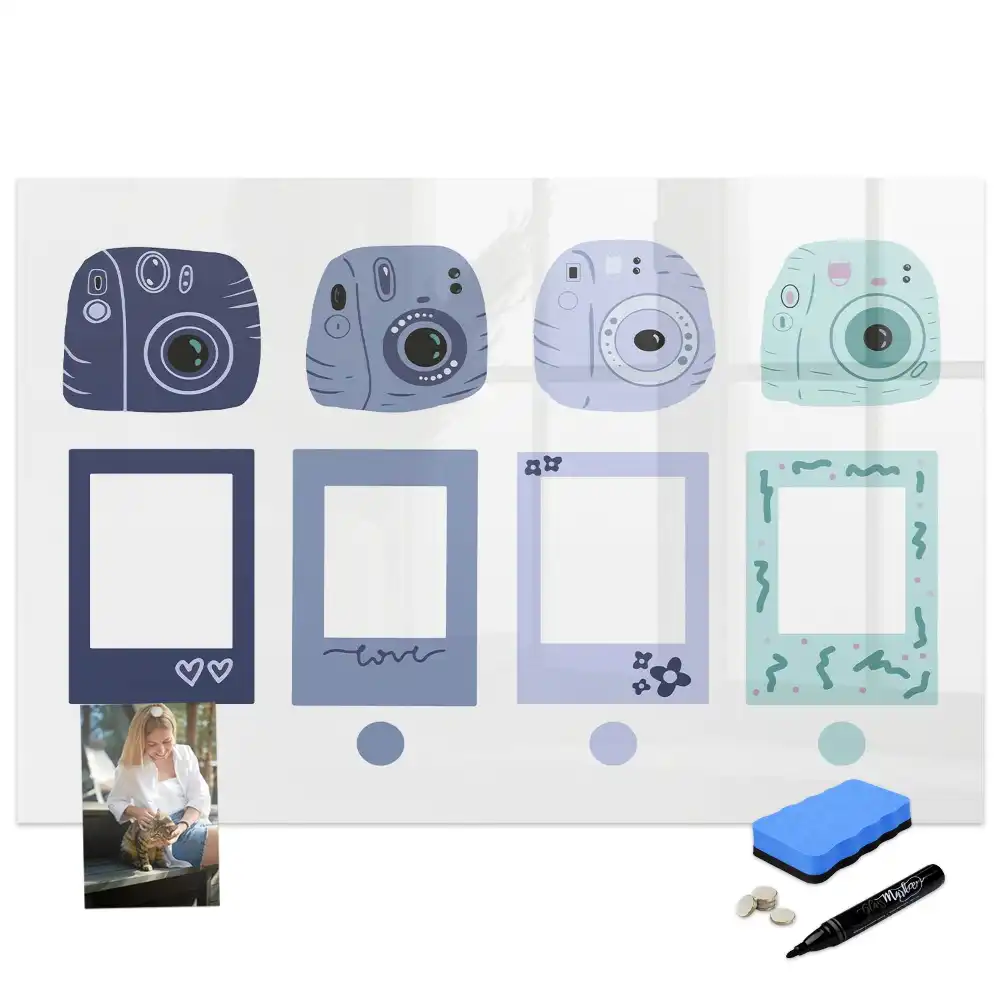Mágneses írható tábla polaroid stílusú keretekkel