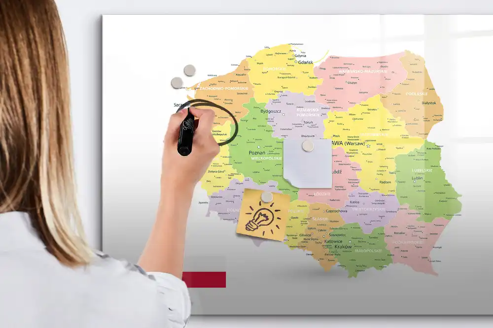 Mágneses, letörölhető Lengyelország földrajzi térkép