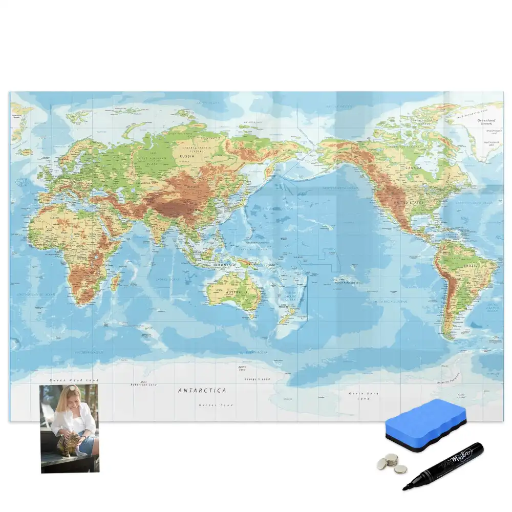 Mágneses, törölhető fizikai világtérkép tábla