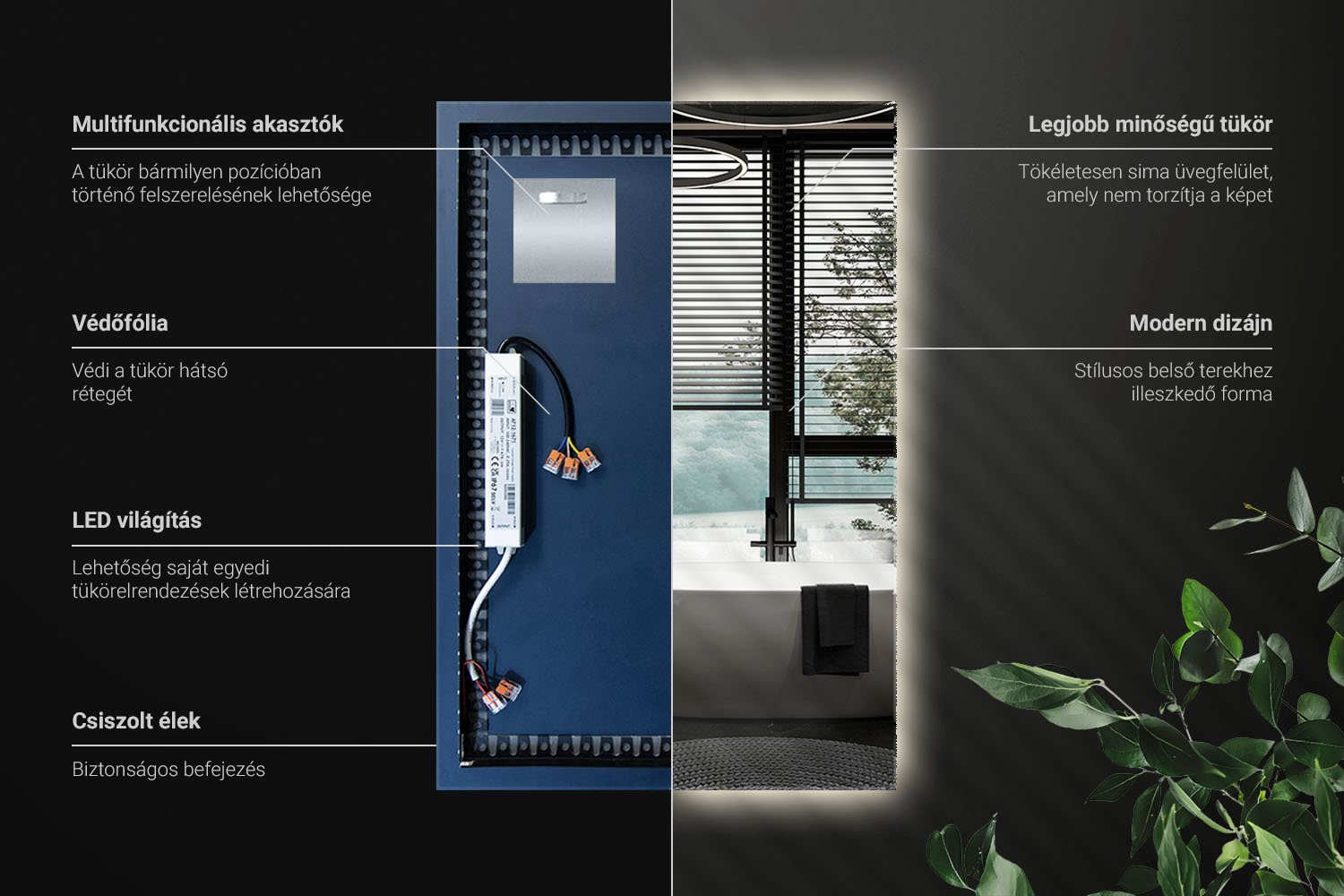 T&eacute;glalap alak&uacute; LED t&uuml;k&ouml;r műszaki inform&aacute;ci&oacute;i